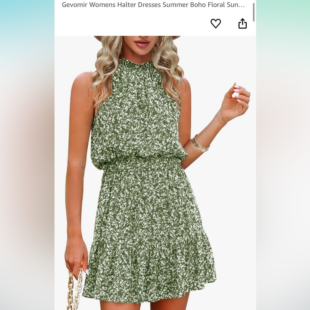 Olive Floral Halter Summer Dress